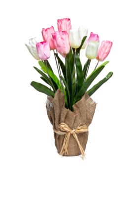 Home Accents Tulip Floral Burlap Pot