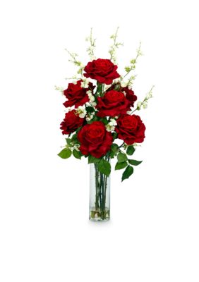 Nearly Natural Roses With Cherry Blossoms Silk Flower Arrangement
