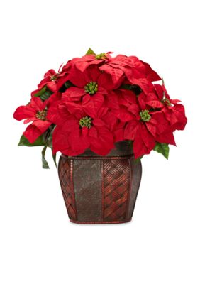 Nearly Natural Poinsettia With Decorative Vase Silk Arrangement