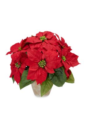 Nearly Natural Poinsettia with Ceramic Vase Silk Flower Arrangement