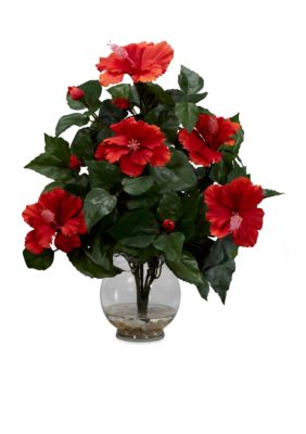 Nearly Natural Hibiscus With Fluted Vase Silk Flower Arrangement