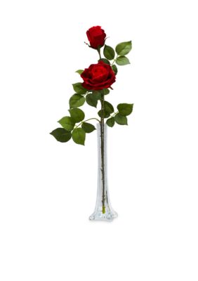 Nearly Natural Roses With Tall Bud Vase Silk Flower Arrangement