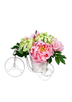 Nearly Natural Peony and Hydrangea Tricycle Silk Flower Arrangement