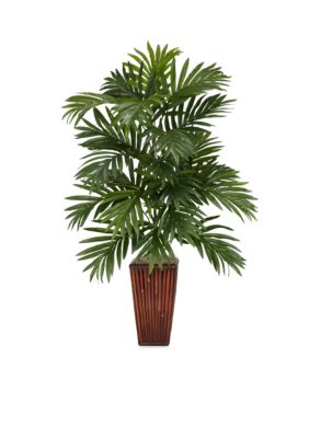 Nearly Natural Areca Palm Silk Plant with Bamboo Vase