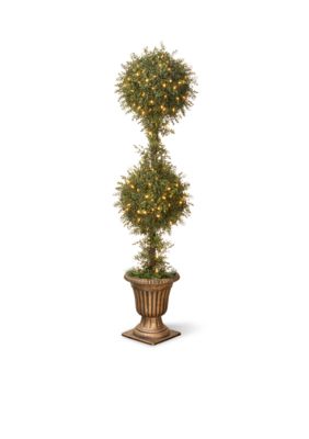 National Tree Company Mini Tea Leaf Two Ball Topiary with Black and Gold Urn