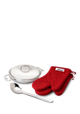 All-Clad 2qt Stainless Steel Pan with Lid, Spoon & Mitts