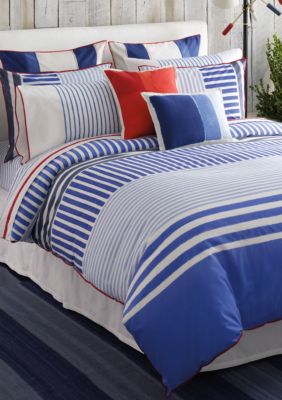Mariner's Cove Multi Blue Striped King Comforter Set 96-in. x 110-in. with King Shams 20-in. x 36-in