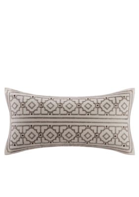 Odyssey Embroidered Decorative Pillow with Metallic Buttons 10-in. x 20-in.