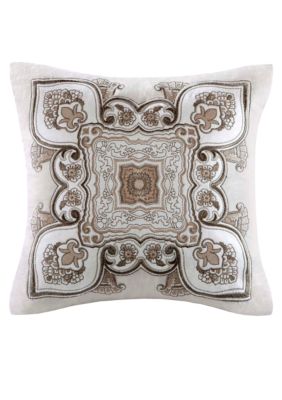 Odyssey Faux Linen Decorative Pillow with Applique Embroidery 16-in. x 16-in.