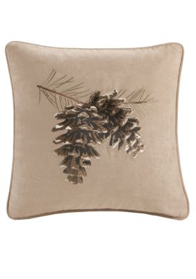 Brownstone Tan Embroidered Pillow 18-in. x 18-in.