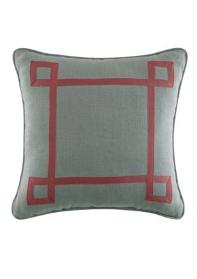 Retreat Aqua Square with Coral Grosgrain Ribbon Border Decorative Pillow 16-in. x 16-in.