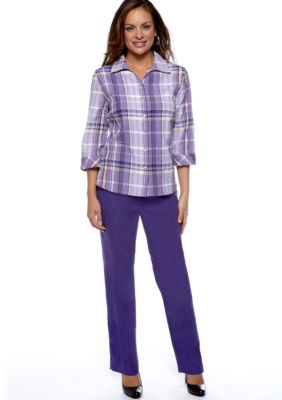 Kim Rogers&reg; Kim Rogers Petite Plaid Blouse and Petite Fit Microfiber Pant Average Inseam
