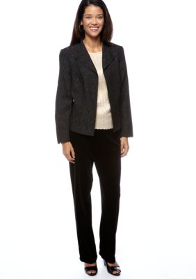 Kim Rogers&reg; Kim Rogers Petite Jaquard Jacket, Petite Solid Crew Neck Texture Crinkle Shell and Petite Solid Velvet Pull On Pant
