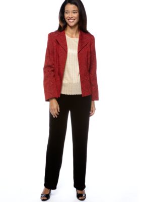 Kim Rogers&reg; Kim Rogers Petite Jaquard Jacket, Petite Solid Crew Neck Texture Crinkle Shell and Petite Solid Velvet Pull On Pant