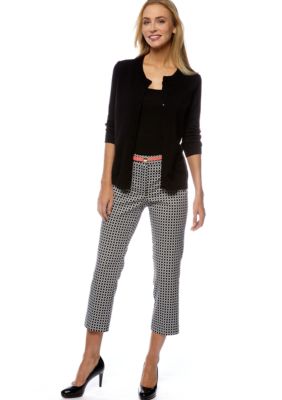 Madison Core Cardigan & Stretch Sateen Geometric Printed Ankle Pant