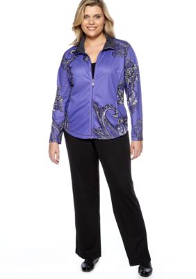 Kim Rogers&reg; Plus Size Paisley Printed Leisure Jacket and Ribbed Waist Leisure Pant