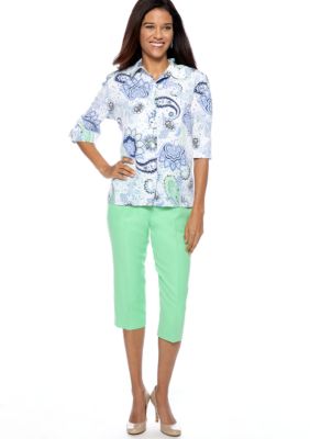 Kim Rogers&reg; Petite Kim Rogers Print Newport Crinkle Blouse & Petite Microfiber Capri