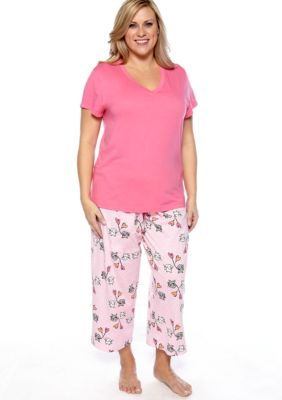 HUE Plus Size Short Sleeve V-Neck Pajama Tee & Plus Size Doxie Delight Capri Pajama Pants