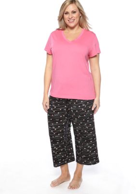 HUE Plus Size Short Sleeve V-Neck Pajama Tee & Plus Size Stroke Of Love Capri Pajama Pants