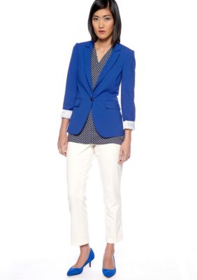 Vince Camuto Inverted Notch Blazer, Sleeveless Medallion Print High Low Blouse & Skinny Cuffed Ankle Pant