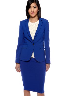 Vince Camuto Inverted Notch Blazer, Sleeveless Rose Lace Blouse & Midi Tube Skirt
