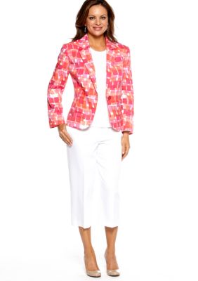 Kim Rogers&reg; Petite Printed Blazer, Microfine Rib Sleeveless Tank & Microfiber Capri