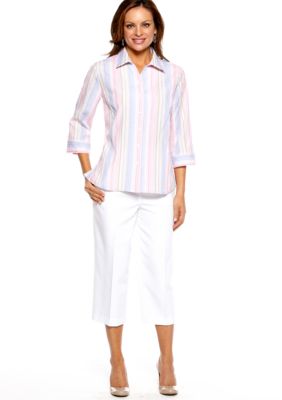 Kim Rogers&reg; Petite Texture Stripe Blouse & Microfiber Capri