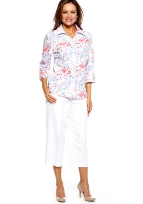 Kim Rogers&reg; Petite Print Crush Burnout Blouse & Microfiber Capri