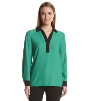 UPC 889609522546 product image for Calvin Klein Long Sleeve Contrast Blouse | upcitemdb.com