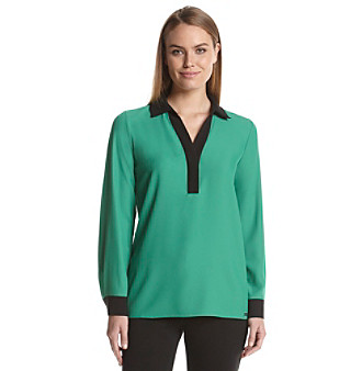 UPC 889609522546 product image for Calvin Klein Long Sleeve Contrast Blouse | upcitemdb.com