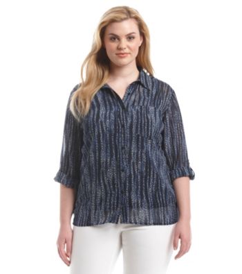 UPC 190049252581 product image for MICHAEL Michael Kors® Plus Size Printed High-Low Button Down Top | upcitemdb.com