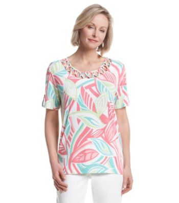 UPC 666805414154 product image for Alfred Dunner® Acapulco Abstract Leave Print Knit Shirt | upcitemdb.com