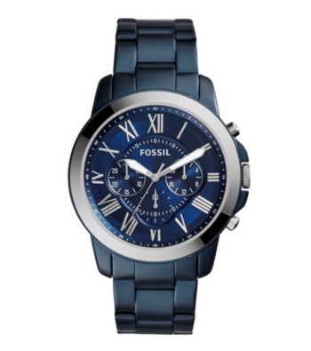 Fossil&reg; Men's Silvertone Grant Watch In Blue With Three 