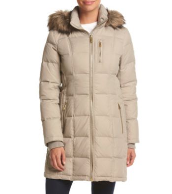 michael michael kors hooded faux fur trim down puffer coat