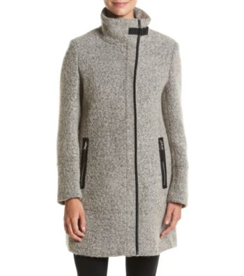 calvin klein faux leather trim coat