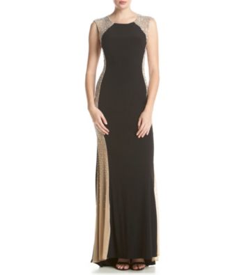 xscape caviar beaded illusion gown