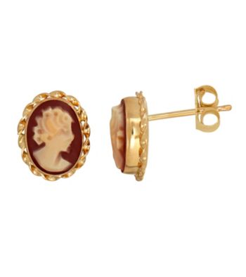 Cameo Stud Earrings In 14K Yellow Gold