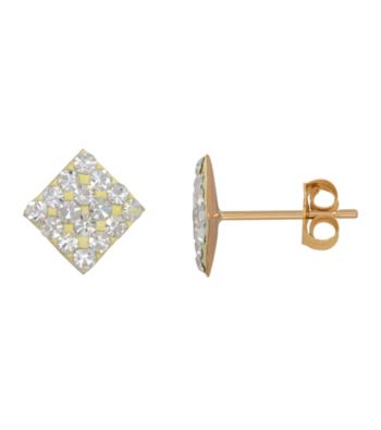 Crystal Square Stud Earrings In 14K Yellow Gold