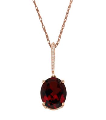 Garnet Oval Pendant in 10K Rose Gold with 0.03 ct. t.w. 