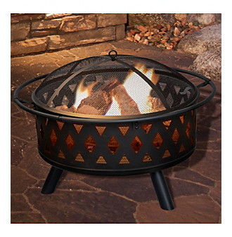 Pure Garden Black 32" Round Cross-weave Fire Pit with Cover