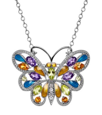 Sterling Silver Peridot, Citrine And Amethyst Butterfly 