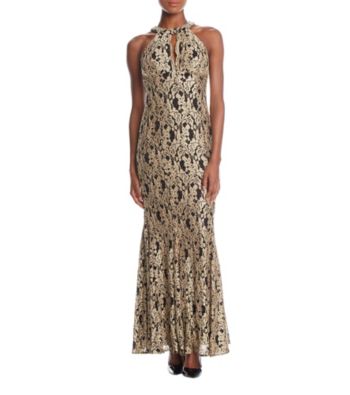 nightway lace keyhole mermaid halter gown