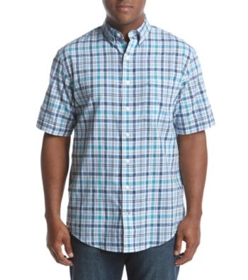 UPC 676108597522 product image for IZOD Men's Big & Tall Short Sleeve Saltwater Chambray Plaid Shirt | upcitemdb.com