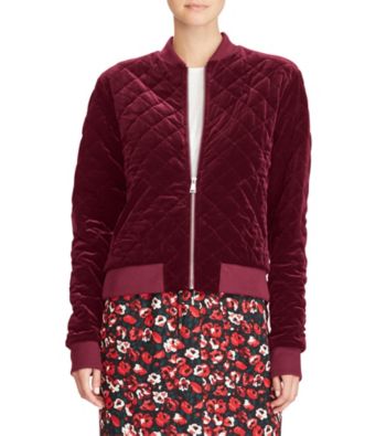 UPC 789022694328 product image for Lauren Ralph Lauren Red Velvet Quilted Bomber Jacket | upcitemdb.com