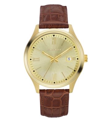 UPC 042429554863 product image for Caravelle Mens Leather Strap Gold Tone Dress Watch | upcitemdb.com