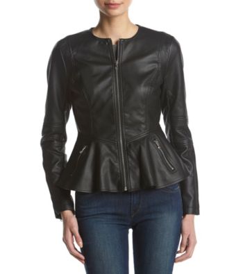 guess peplum faux leather jacket