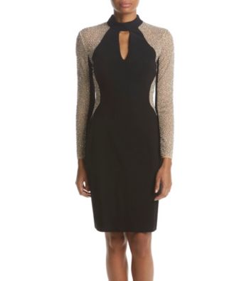 xscape studded illusion choker sheath dress