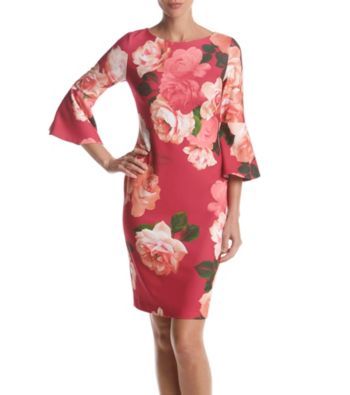 calvin klein floral dress with bell sleeves