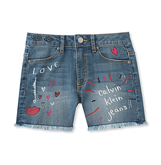 UPC 682510723497 product image for Calvin Klein Girls' 7-16 Scribble Cut Off Denim Shorts | upcitemdb.com