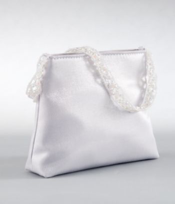 La Regale Shimmer Handbag with Beaded Handle - Silver